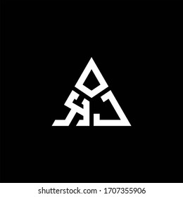 KJ monogram logo with 3 pieces shape isolated on triangle design template