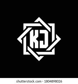 KJ monogram logo with abstract square around design template