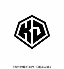 KJ monogram logo with hexagon shape and line rounded style design template isolated on white background