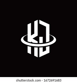 KJ monogram logo in a hexagon style and surrounded by a ring