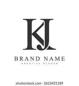 KJ trendy logotype template. Initial letter k and j classic font style. Creative logo for company name or identity. Vector illustration.