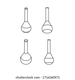 Kjeldahl flask set. Test tubes icons. Elements in different foreshortening. Vector illustration isolated on white.