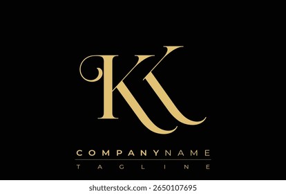 KK Abstract Creative Jewelry Logo. A stylish logo featuring golden monogram initials in an elegant and modern typography, perfect for branding
