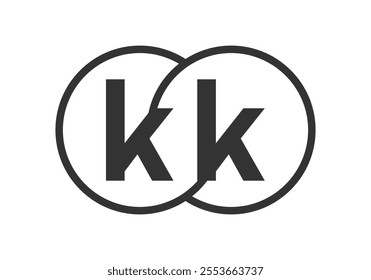 KK business company emblem with outline rounds and letters k k. Logo template of two merged circles for brand identity, logotype. Vector Infinity symbol  and technology sign.