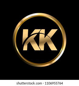 KK initial circle company logo gold black background