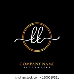 KK Initial Handwriting logo template vector