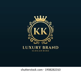 KK Letra inicial Gold caligrafía femenina floral de mano trenzada heráldica monograma antiguo estilo vintage diseño de logotipo de lujo estilo antiguo.