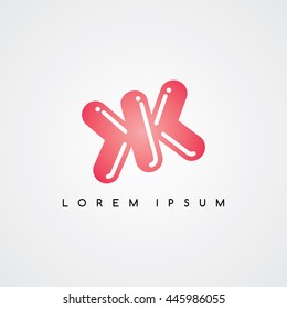 kk initial letter linked uppercase logo red in white background