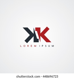 kk initial letter linked uppercase logo black red in white background