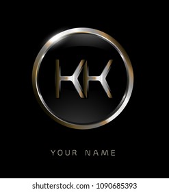 KK initial letters with circle elegant logo golden silver black background
