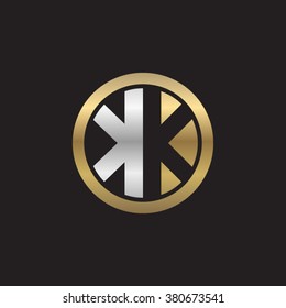 KK initial letters circle elegant logo golden silver black background