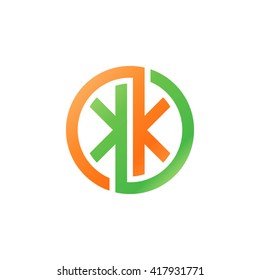 KK initial letters looping linked circle logo orange green