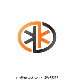KK initial letters looping linked ellipse logo orange black