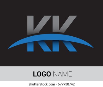 KK initial logo company name colored grey and blue swoosh design