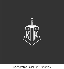 KK initial monogram law firm with sword and pillar logo design