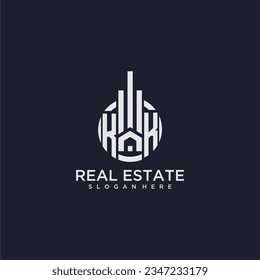 KK initial monogram logo for real estate with creative circle design vector