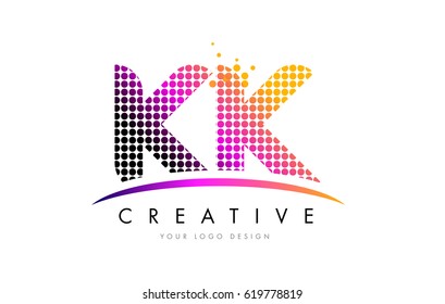 KK K K Dots Letter Logo Design with Magenta Bubble Circles and Swoosh