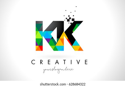 KK K K Letter Logo with Colorful Vivid Triangles Texture Design Vector Illustration.