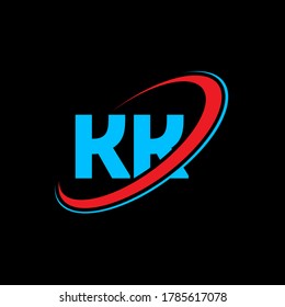 KK K K letter logo design. Initial letter KK linked circle uppercase monogram logo red and blue. KK logo, K K design. kk