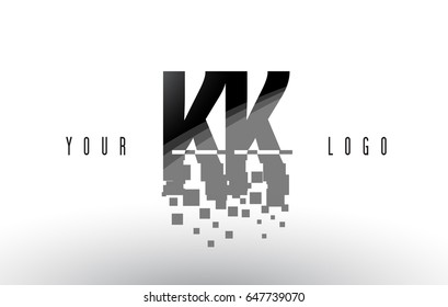 KK K K Pixel Letter Logo with Digital Shattered Black Squares. Creative Letters Vector Illustration.