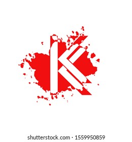 KK Letter Splatter logo.  Abstract Design concept blood splash  with hidden letter double K logo icon for initial, company identity and more brands.