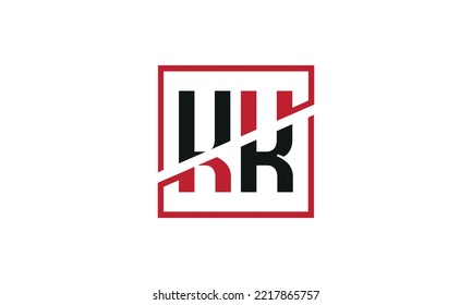 Diseño del logo de KK. Diseño monograma inicial del logotipo de la letra KK en color negro y rojo con forma cuadrada.