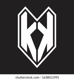 KK Logo monogram with emblem line style isolated on black background