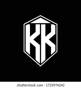 kk logo monogram with emblem shape combination tringle on top design template