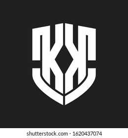 KK Logo monogram with emblem shield shape design isolated on black background