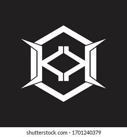 Monograma del logotipo KK con modelo hexagonal y de cuatro ejes