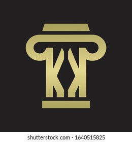 KK Logo monogram with pillar style design template with gold colors