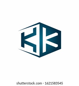 KK monogram logo with hexagon shape and negative space style ribbon design template
