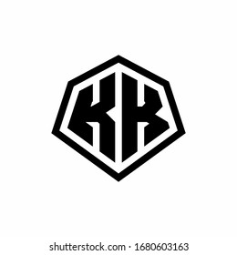 Logo de KK monogramo con forma hexagonal y plantilla de diseño de estilo redondeado en línea aislada en fondo blanco