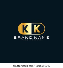 Logotipo monograma KK con forma ovalada de metal dorado. diseño de oro de letras 3D premium. El logotipo se puede utilizar para negocios, joyería, ropa, artículos de lujo. plantilla de ilustración de vector