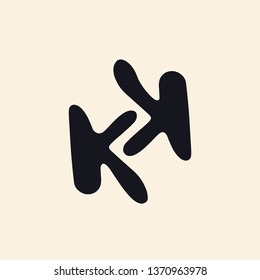 KK monogram logo.Typographic icon with double uppercase letter K in modern, playful, clean, script style.Hand drawn lettering sign isolated on light background.Alphabet initials shapes.
