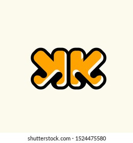 KK monogram logo.Typographic icon with uppercase playful letter k.Lettering sign isolated on light background.Alphabet initials shape.Modern, playful, child, game, web style.