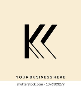 KK monogram.Typographic logo with double letter k.Uppercase lettering icon in modern,geometric,architectural style isolated on light background. Alphabet initials sign that looks like an arrow shape.