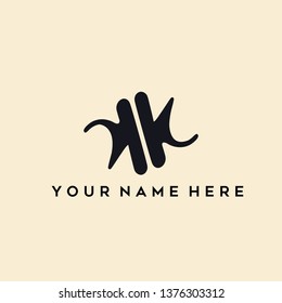 KK monogram.Typographic logo with script letter k.Hand drawn lettering icon in modern, playful style isolated on light background.Abstract initials sign.