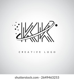 KK Orbit Monogram Logo – Futuristic Minimal Letter mark with Circular Line Art, Tech-Inspired Dots and Space Motion Concept for Modern Branding Identity