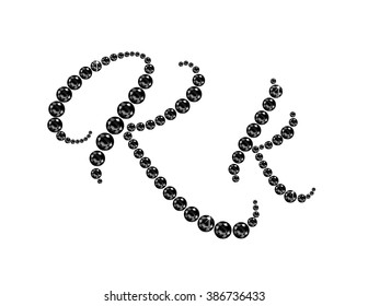 Kk in stunning Onyx Script precious round jewels, isolated. Vector EPS-10 file, transparency used. 