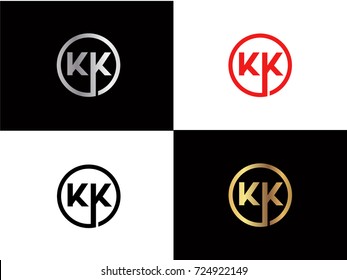 KK text gold black silver modern creative alphabet letter logo design vector icon
