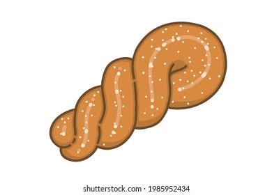 Kkwabaegi. Korean twisted doughnuts. The mildly sweet, fluffy, spongy, twisted doughnuts are made with yeasted wheat or glutinous rice flour dough and melted butter. Vector illustration.