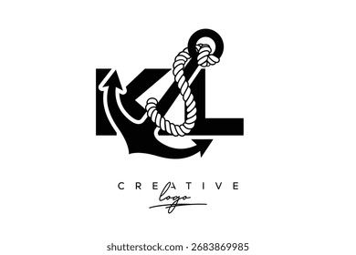 KL Creative Monogram Latte Logo mit Anker und Seildesign
