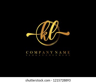 KL initial handwriting logo circle template vector