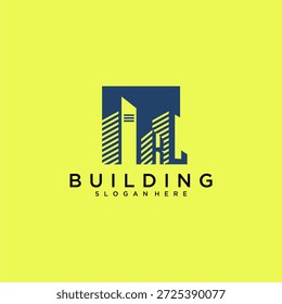 KL initial letter building logo for real estate with square design