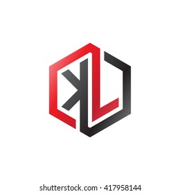 KL initial letters looping linked hexagon logo red black