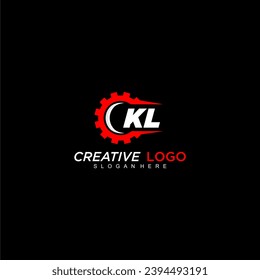 KL initial monogram for automotive logo with gear wheel image design vector