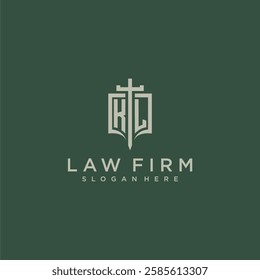 KL initial monogram for law firm with sword and shield logo image