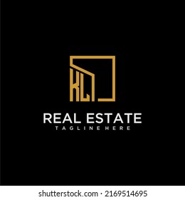 KL initial monogram logo for real estate design with creative square image