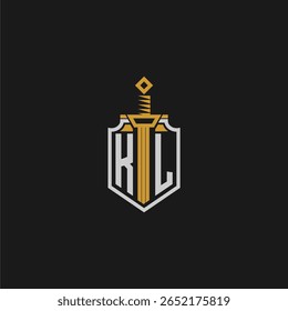 Monograma inicial KL para imagem de escudo e espada